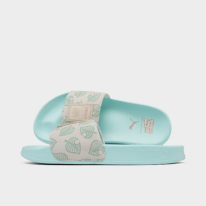 Right view of Little Kids' Puma x Animal Crossing: New Horizons Leadcat Slide Sandals in Eggshell Blue/Whisper White Click to zoom