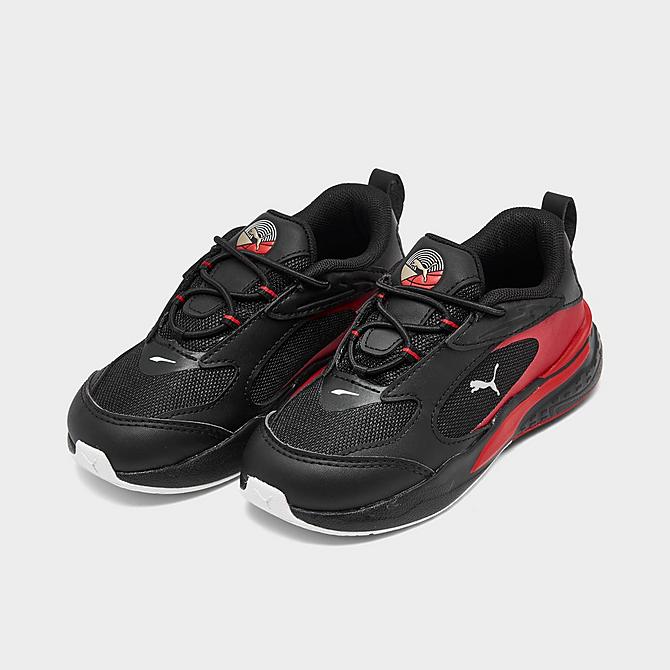 Three Quarter view of Kids' Toddler Puma RS-Fast Casual Shoes in Black/Red Click to zoom