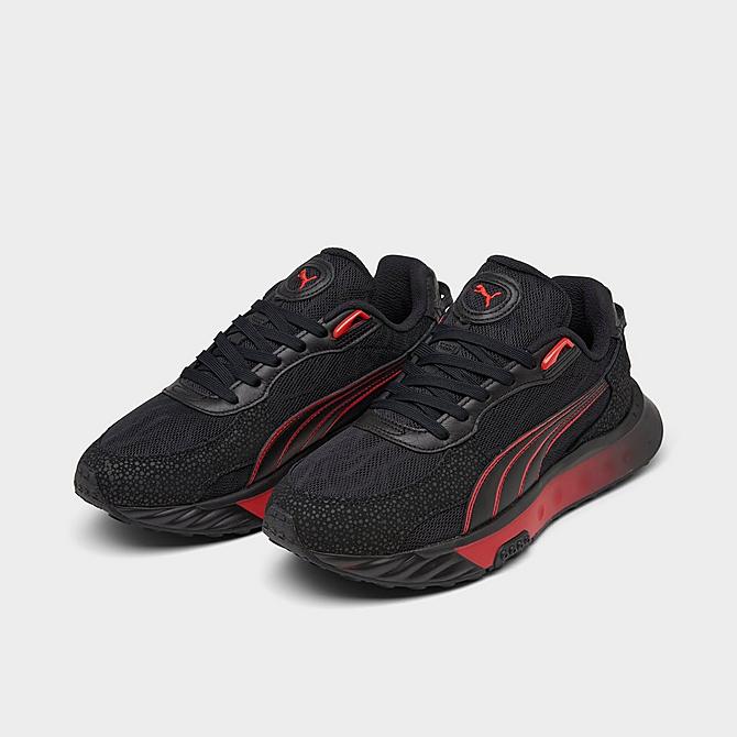 Three Quarter view of Men's Puma Wild Rider Magma Casual Sneakers in Puma Black/High Risk Red Click to zoom
