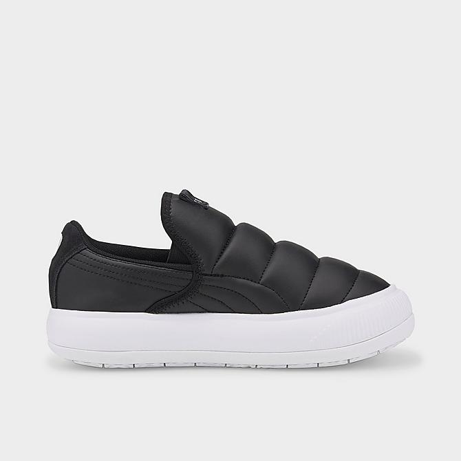 Front view of Women's Puma Suede Mayu Slip-On Casual Shoes in Puma Black/Puma White/Harbor Mist Click to zoom