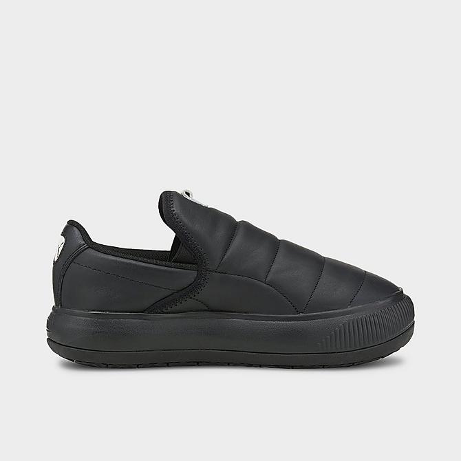 Front view of Women's Puma Suede Mayu Slip-On Leather Casual Shoes in Puma Black/Pristine Click to zoom
