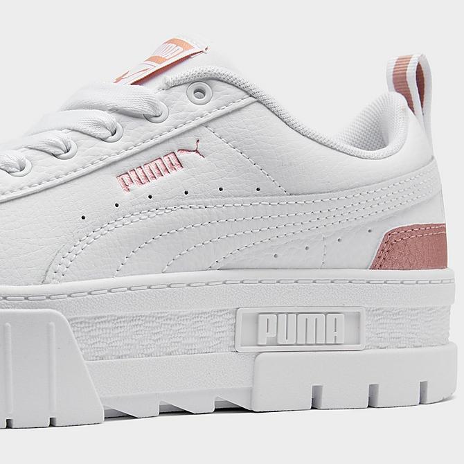 Front view of Girls' Big Kids' Puma Mayze Leather JR Casual Shoes in White/Rose Gold Click to zoom