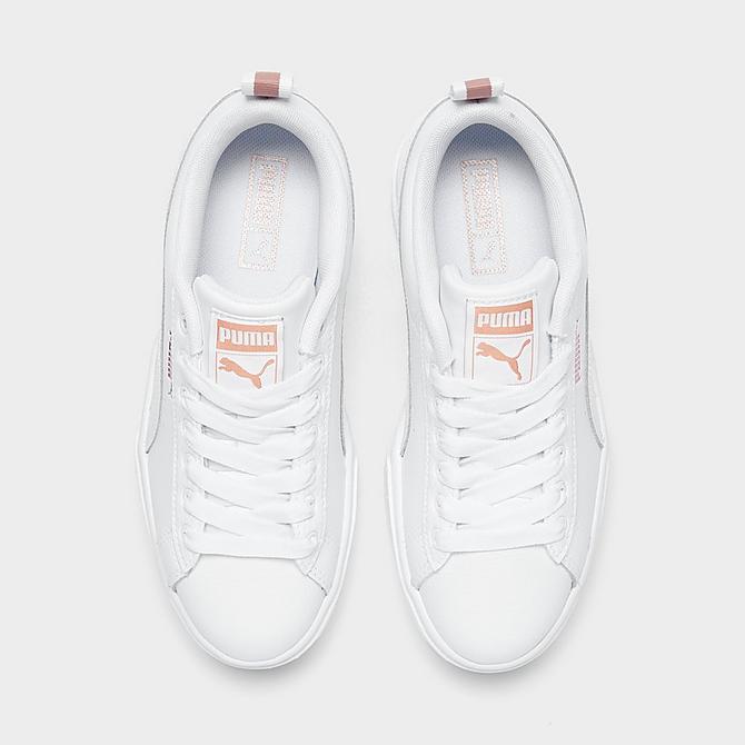 Back view of Girls' Big Kids' Puma Mayze Leather JR Casual Shoes in White/Rose Gold Click to zoom