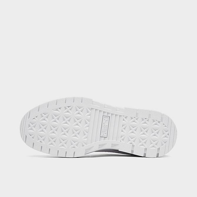 Bottom view of Girls' Big Kids' Puma Mayze Leather JR Casual Shoes in White/Rose Gold Click to zoom