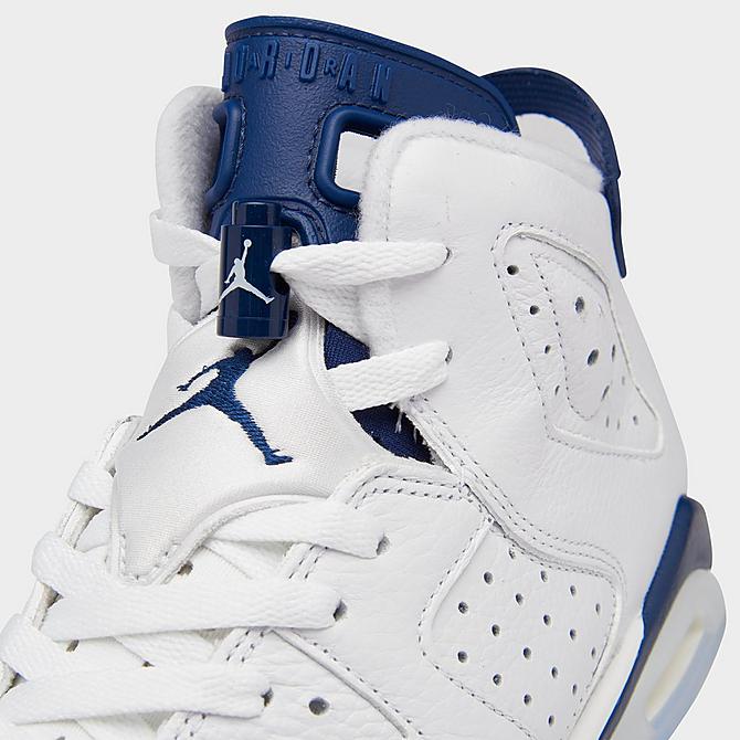 Front view of Big Kids' Air Jordan Retro 6 Basketball Shoes in White/Midnight Navy Click to zoom