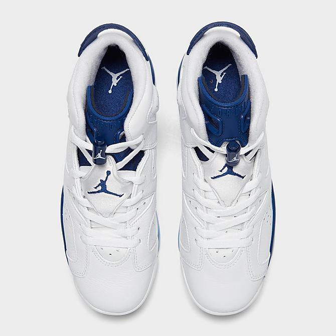 Back view of Big Kids' Air Jordan Retro 6 Basketball Shoes in White/Midnight Navy Click to zoom