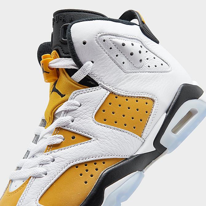 Front view of Big Kids' Air Jordan Retro 6 Basketball Shoes in White/Yellow Ochre/Black Click to zoom