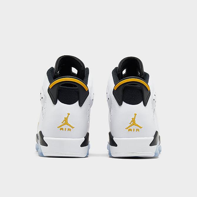 Left view of Big Kids' Air Jordan Retro 6 Basketball Shoes in White/Yellow Ochre/Black Click to zoom