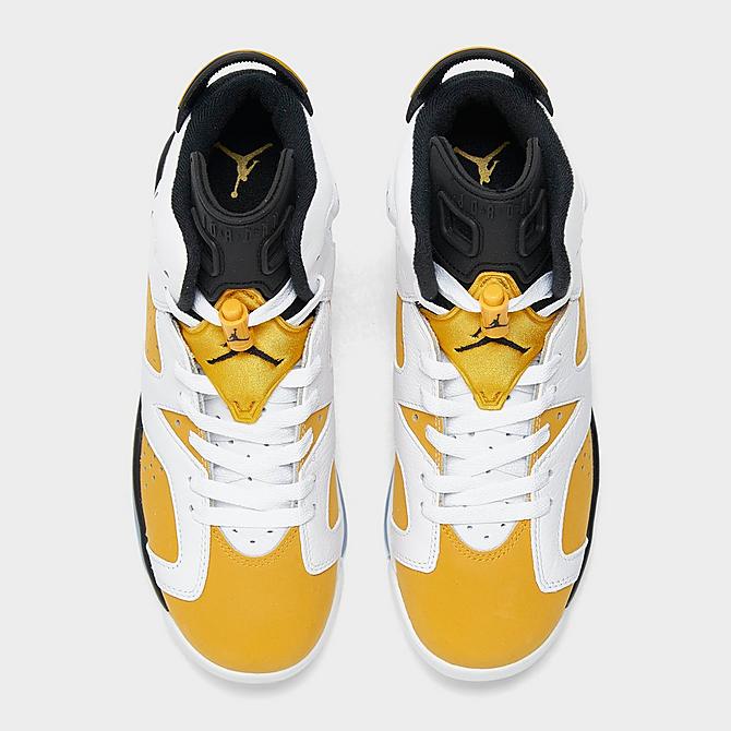 Back view of Big Kids' Air Jordan Retro 6 Basketball Shoes in White/Yellow Ochre/Black Click to zoom