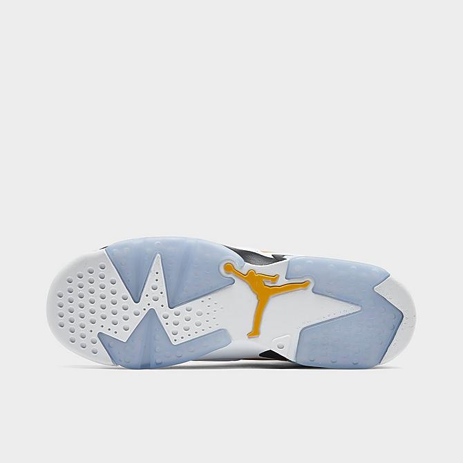 Bottom view of Big Kids' Air Jordan Retro 6 Basketball Shoes in White/Yellow Ochre/Black Click to zoom