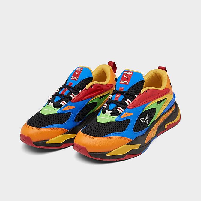 Three Quarter view of Big Kids' Puma RS-Fast Candy Casual Shoes in Orange/Blue/Black/Yellow/Red Click to zoom
