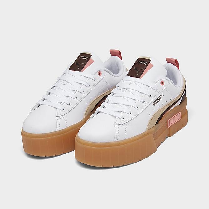 Three Quarter view of Women's Puma Mayze Triplex Casual Shoes in White/Gum/Pink/Brown Click to zoom