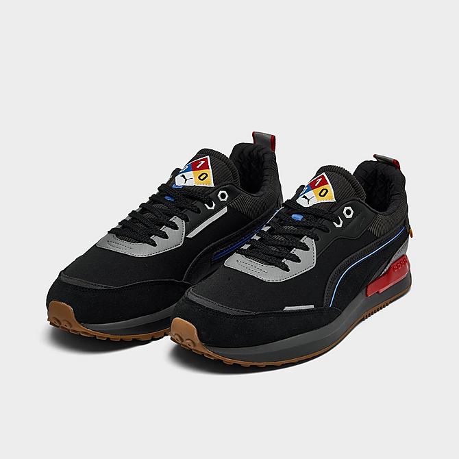 Three Quarter view of Men's Puma City Rider Street By Nature Casual Shoes in Black/Phantom/Black/Castlerock/Red Click to zoom