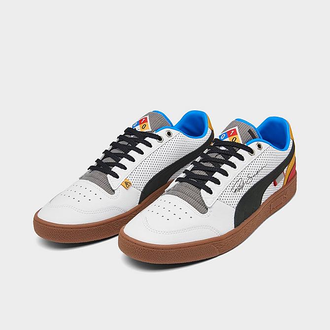Three Quarter view of Men's Puma Ralph Sampson 70 Low Street By Nature Casual Shoes in Puma White/Puma Black/Red/Yellow/Blue/Grey Click to zoom