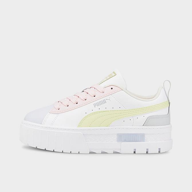 Right view of Women's Puma Mayze Leather Pop Casual Shoes in Puma White/Arctic Ice Click to zoom