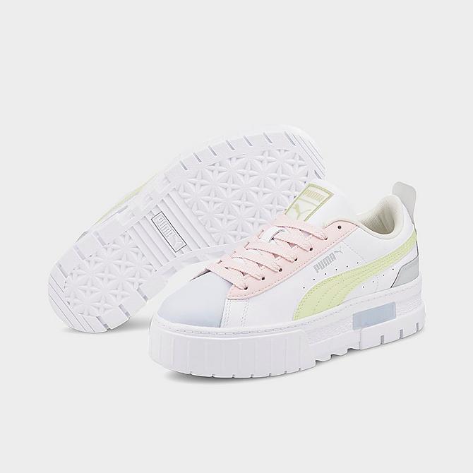 Three Quarter view of Women's Puma Mayze Leather Pop Casual Shoes in Puma White/Arctic Ice Click to zoom