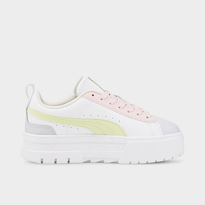 Front view of Women's Puma Mayze Leather Pop Casual Shoes in Puma White/Arctic Ice Click to zoom