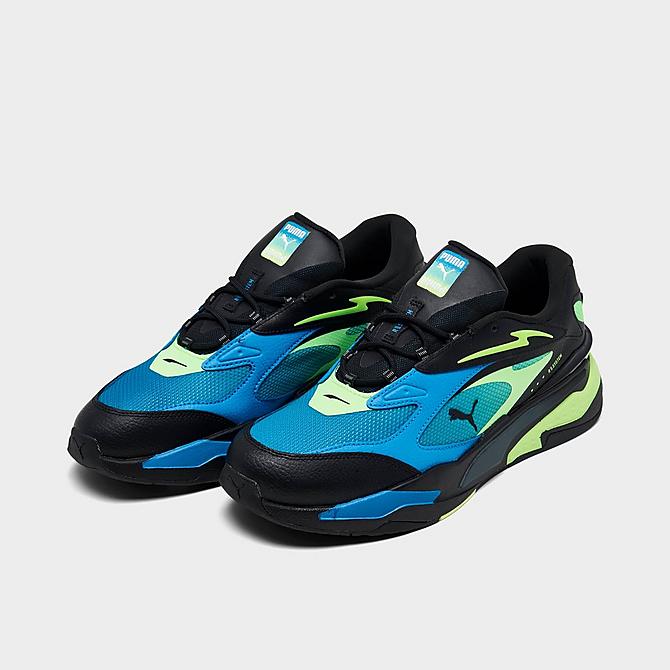 Three Quarter view of Men's Puma RS-Fast LS Casual Shoes in Puma Black/Blue/Electric Green Click to zoom