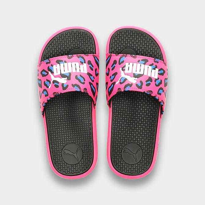 Back view of Girls' Big Kids' Puma Cool Cat Summer Roar Slide Sandals in Beetroot Purple/Puma Black/Victoria Blue Click to zoom