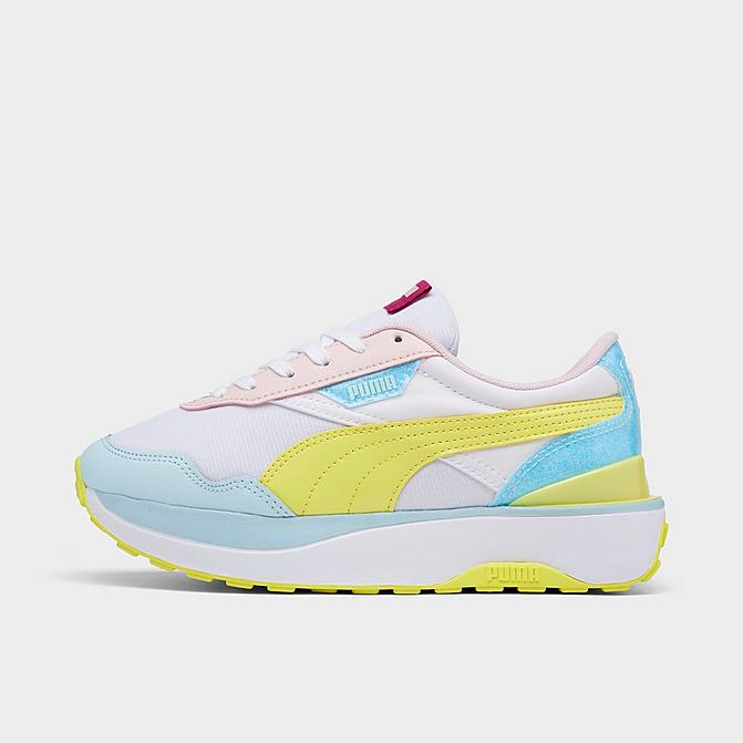 Right view of Girls' Big Kids' Puma Cruise Rider Pop Glitch Casual Shoes in White/Lemon Sherbert/Nitro Blue Click to zoom