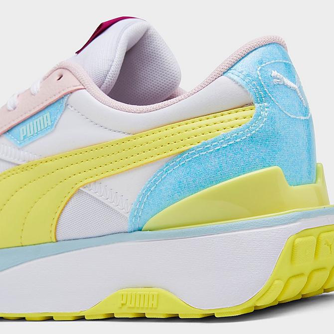 Front view of Girls' Big Kids' Puma Cruise Rider Pop Glitch Casual Shoes in White/Lemon Sherbert/Nitro Blue Click to zoom