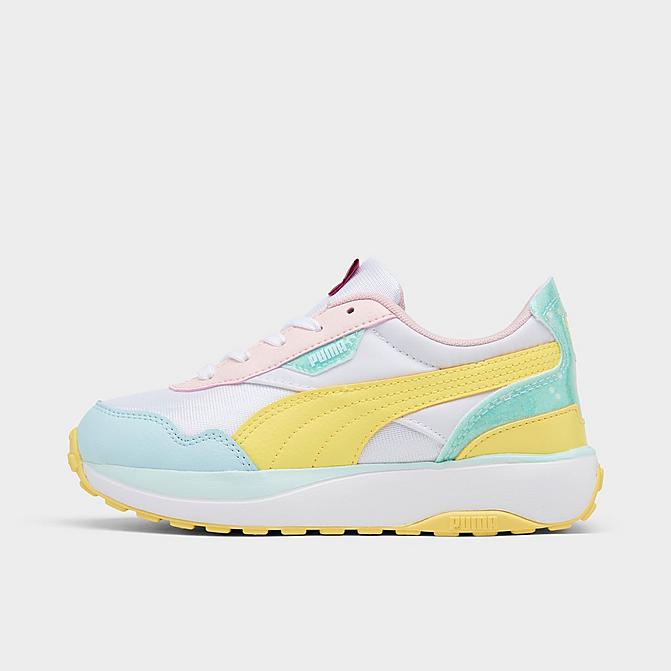Right view of Girls' Little Kids' Puma Cruise Rider Pop Glitch Casual Shoes in White/Lemon Sherbert/Nitro Blue Click to zoom
