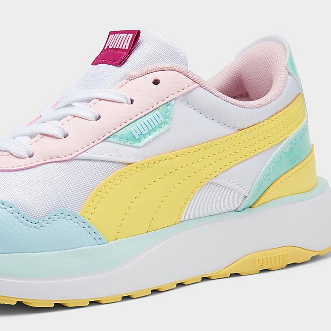 Front view of Girls' Little Kids' Puma Cruise Rider Pop Glitch Casual Shoes in White/Lemon Sherbert/Nitro Blue Click to zoom
