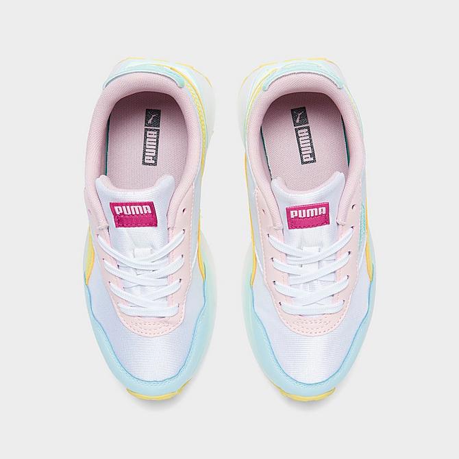 Back view of Girls' Little Kids' Puma Cruise Rider Pop Glitch Casual Shoes in White/Lemon Sherbert/Nitro Blue Click to zoom