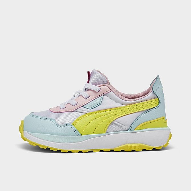 Right view of Girls' Toddler Puma Cruise Rider Pop Glitch Casual Shoes in White/Lemon Sherbert/Nitro Blue Click to zoom