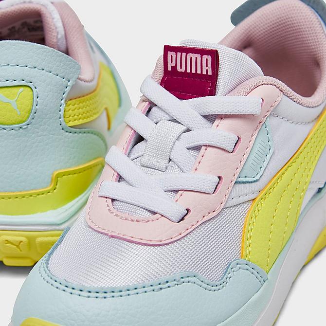 Front view of Girls' Toddler Puma Cruise Rider Pop Glitch Casual Shoes in White/Lemon Sherbert/Nitro Blue Click to zoom
