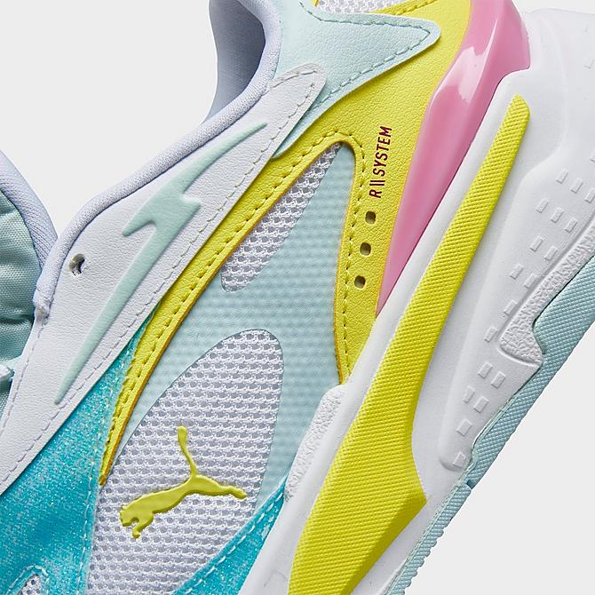 Front view of Girls' Big Kids' Puma RS-Fast Pop Glitch Casual Shoes in White/Lemon Sherbet/Nitro Blue Click to zoom