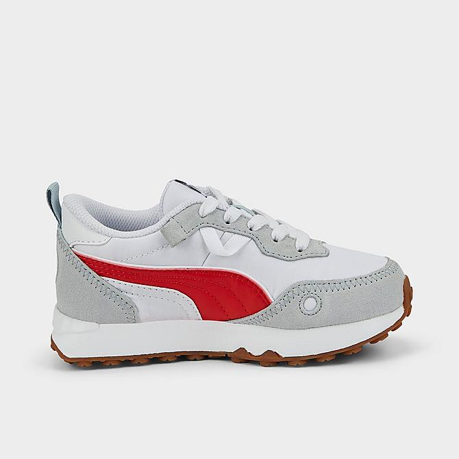 Front view of Little Kids' Puma Rider FV Essentials Casual Shoes in White/Grey/Red Click to zoom
