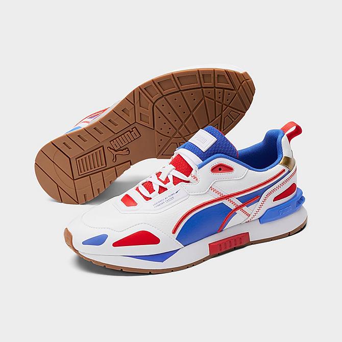 Three Quarter view of Men's Puma Mirage Tech Casual Shoes in Puma White/Strong Blue/High Risk Red Click to zoom