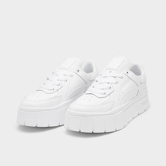 Three Quarter view of Women's Puma Mayze Stacked Edgy Platform Casual Shoes in Puma White/Puma White Click to zoom