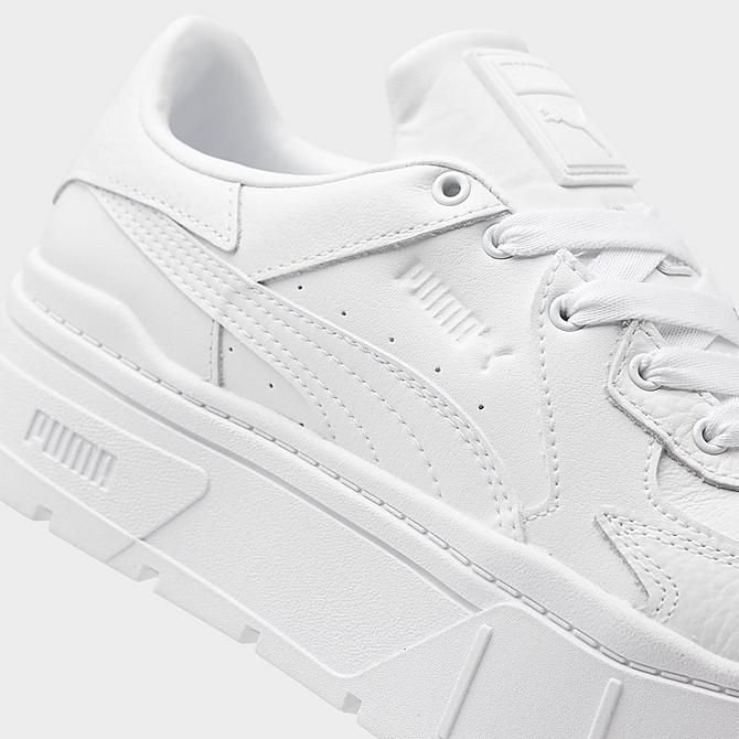 Front view of Women's Puma Mayze Stacked Edgy Platform Casual Shoes in Puma White/Puma White Click to zoom