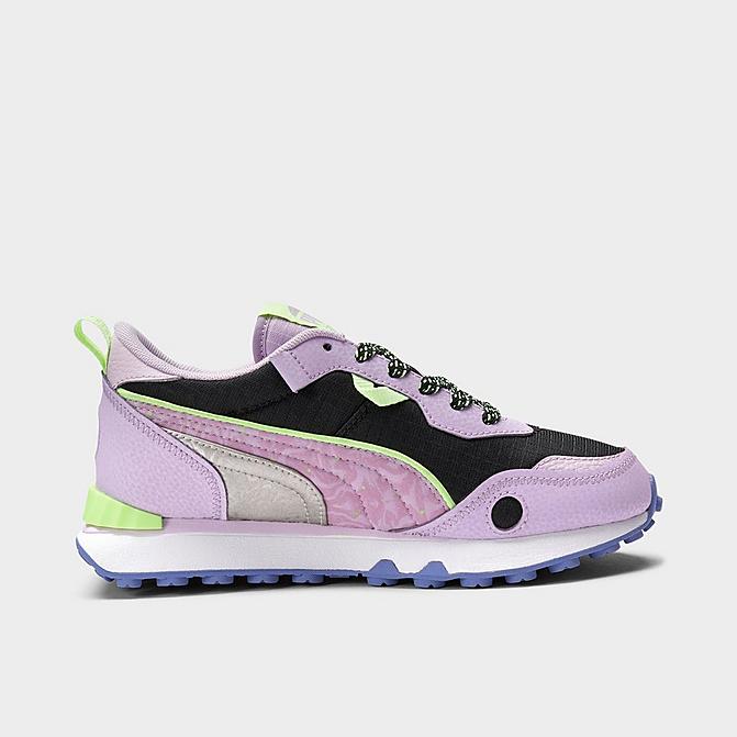 Right view of Girls' Big Kids' Puma Rider FV Sp@ce Gl@m Casual Shoes in Purple Rose/Puma Black/Orchid Bloom Click to zoom