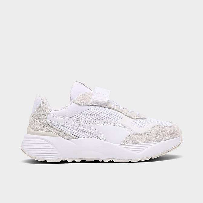 Right view of Little Kids' Puma RS-Metric Core Stretch Lace Casual Shoes in White/Grey Click to zoom