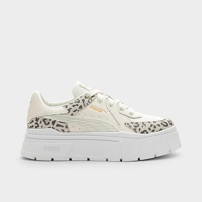 Right view of Women's Puma Mayze Stacked Edgy Leopard Platform Casual Shoes in Marshmallow/Puma Team Gold Click to zoom