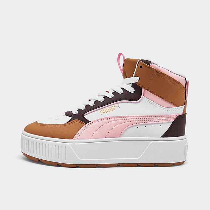 Right view of Girls' Big Kids' Puma Karmen Rebelle Mid Casual Shoes in White/Pink/Brown/Tan Click to zoom