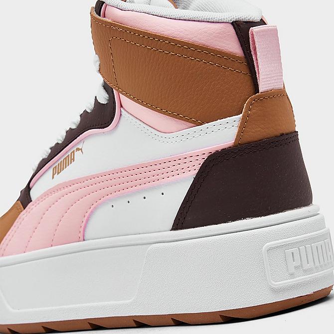 Front view of Girls' Big Kids' Puma Karmen Rebelle Mid Casual Shoes in White/Pink/Brown/Tan Click to zoom