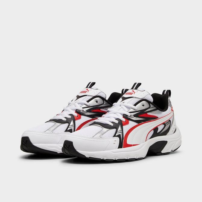 Three Quarter view of Men's Puma Milenio Tech Casual Shoes in Puma White/Puma Black/For All Time Red Click to zoom