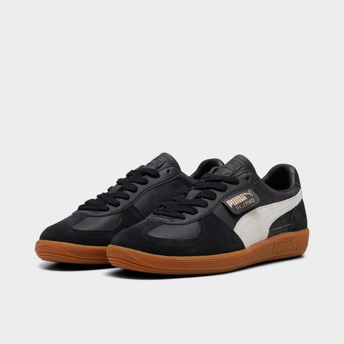 Three Quarter view of Men's Puma Palermo Leather Low Casual Shoes in Puma Black/Feather Grey/Gum Click to zoom