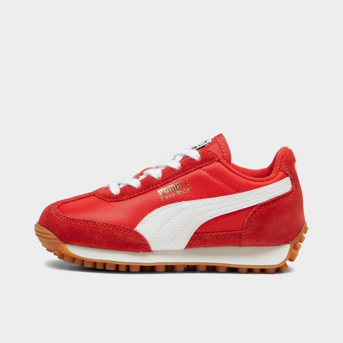 Right view of Little Kids' Puma Easy Rider Vintage Casual Shoes in Red/White Click to zoom