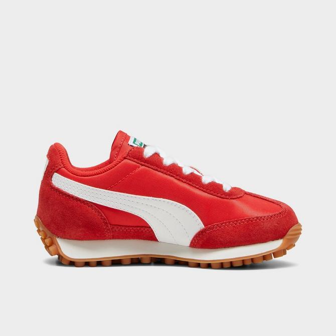 Front view of Little Kids' Puma Easy Rider Vintage Casual Shoes in Red/White Click to zoom