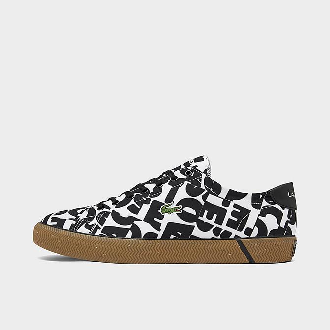Right view of Men's Lacoste Gripshot All-Over Print Canvas Casual Shoes in Off-White/Navy Click to zoom