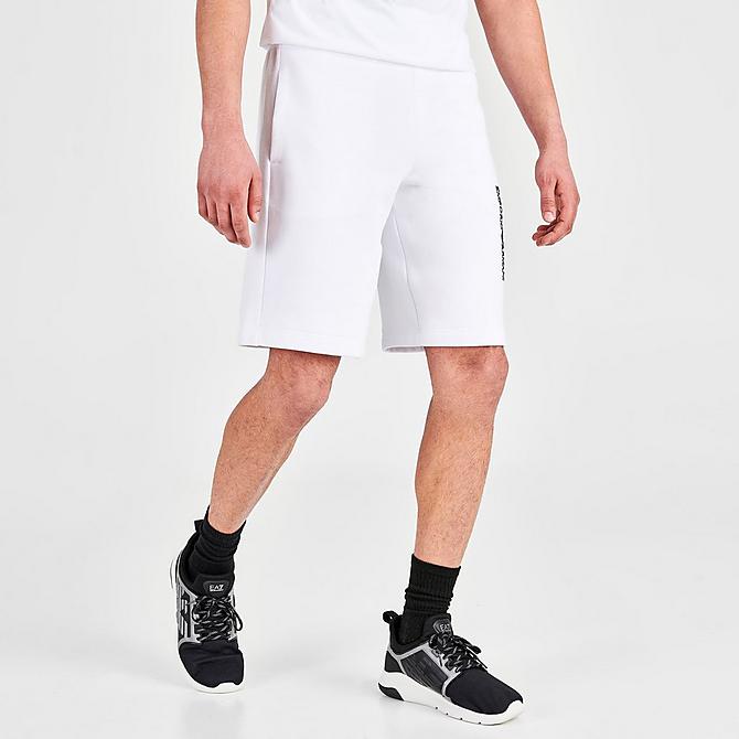 Back Left view of Men's Emporio Armani EA7 Large Logo Bermuda Shorts in White Click to zoom