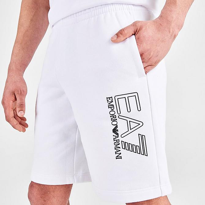 On Model 5 view of Men's Emporio Armani EA7 Large Logo Bermuda Shorts in White Click to zoom