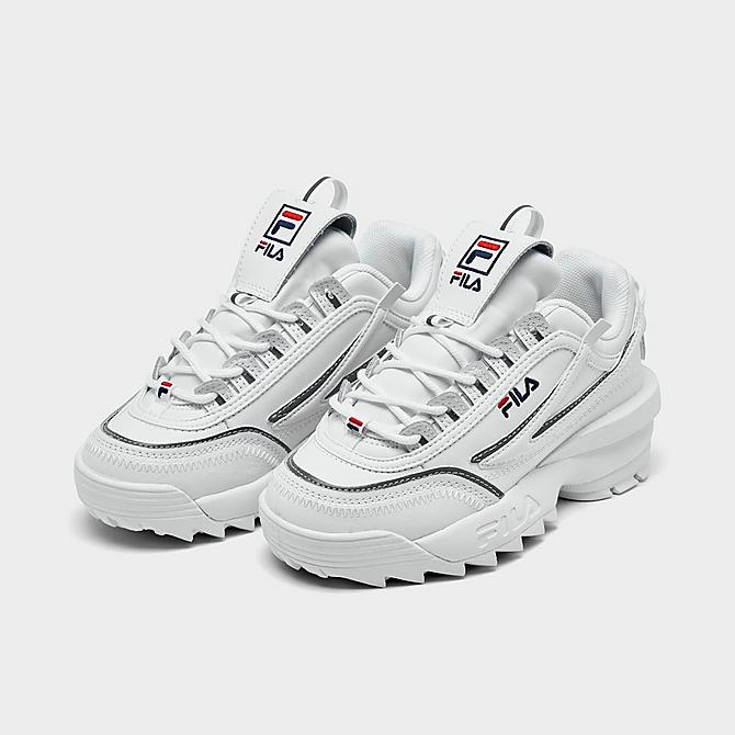 Three Quarter view of Girls' Little Kids' Fila Disruptor 2 EXP Casual Shoes in White Click to zoom