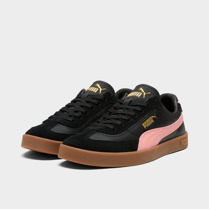 Three Quarter view of Women's Puma Club II Era Casual Shoes in PUMA Black/Pink Fruit/Gum Click to zoom