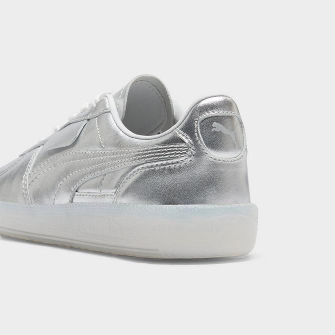 Left view of Big Kids' Puma Palermo Chrome Casual Shoes in Silver/Feather Gray Click to zoom